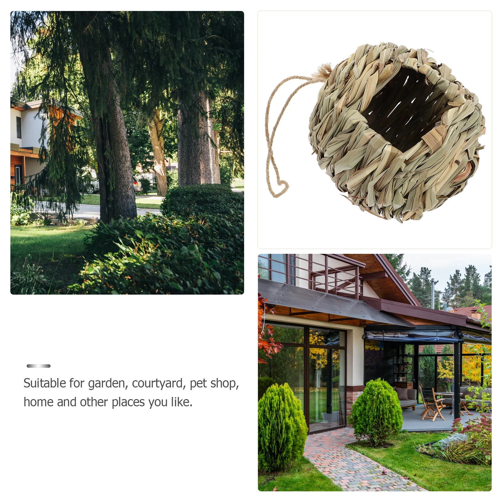 

Straw Woven Bird House Comfortable Safe Pet Attention Birds Sleeping Breeding Garden Courtyard Home Lightweight Portable Nesting