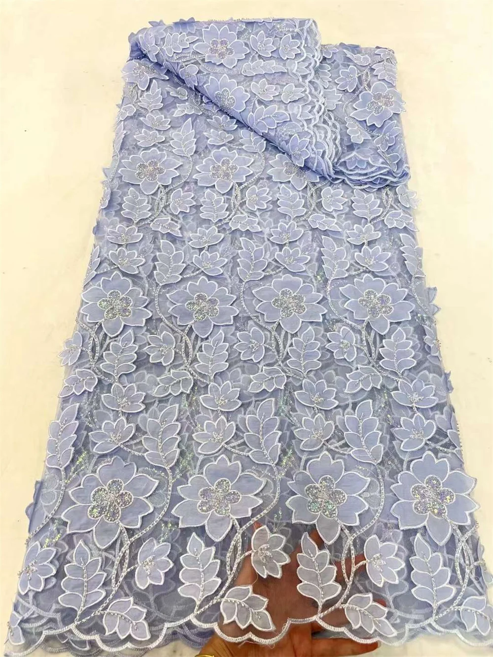 

Sky Blue wedding Lace Handcut African lace fabric with Sequins Embroidery Beads Lace 5 Yards High quality Birthday DresseWp531-1