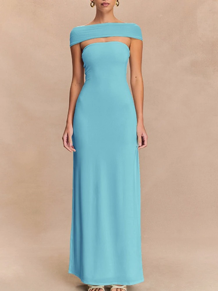 

Short-sleeved, V-neck, Form-fitting, Waist-shaping, Slit Floor-length Dress for Ladies dress for women