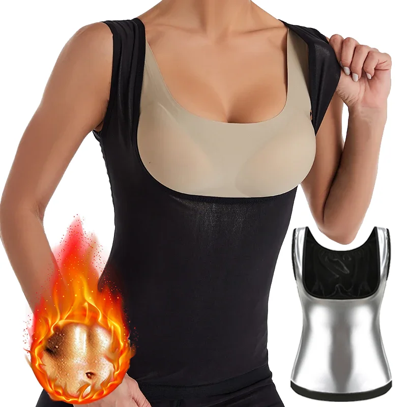 Women Sweatsuit Coated Fat Burning Vest Exercise Slimming Sauna Suit Corsets Compression Reducing Weight Loss Tops Waist Trainer