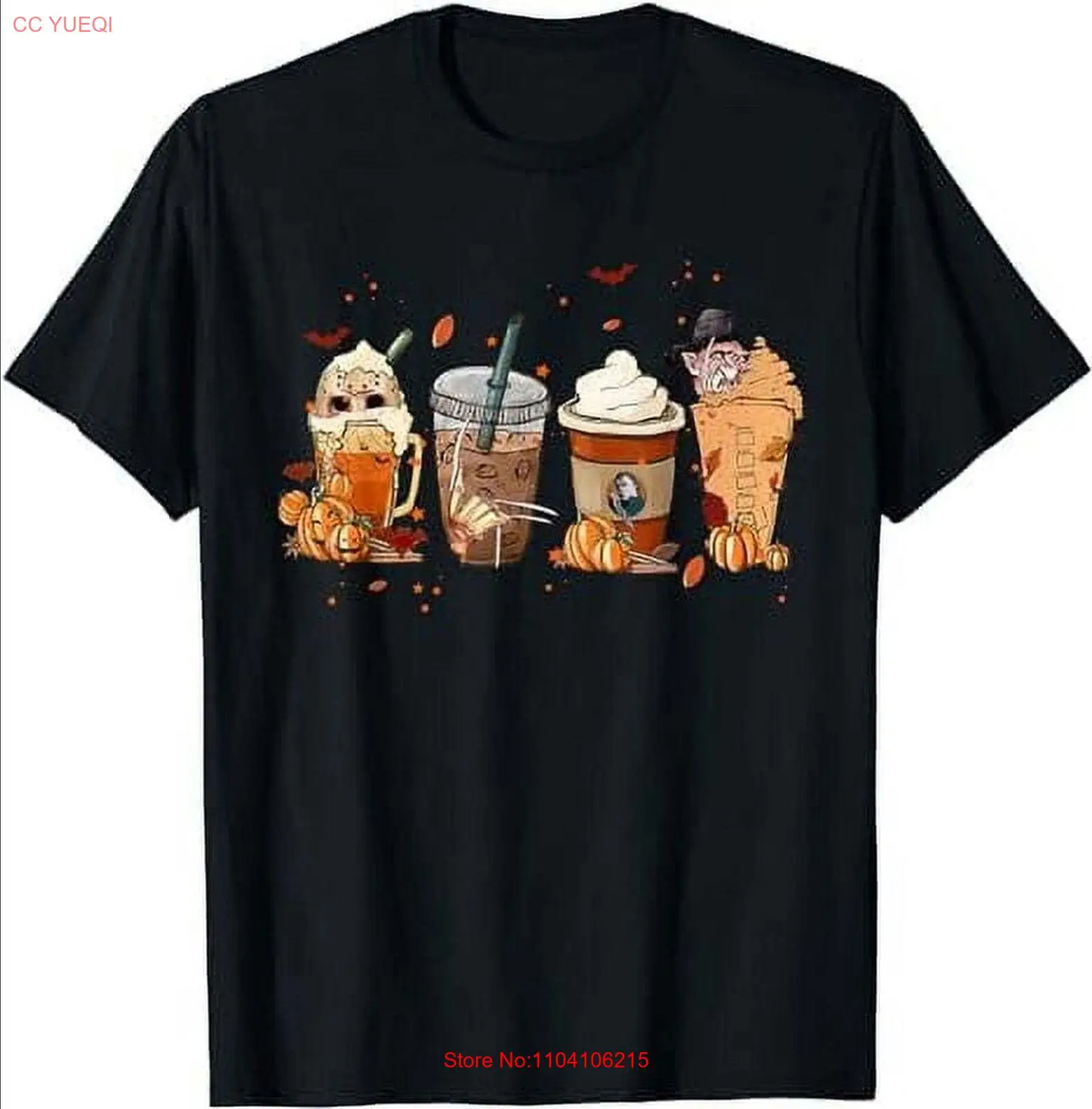 Autumn Fall Horror Latte Coffee Cups Ghost Halloween T-Shirt