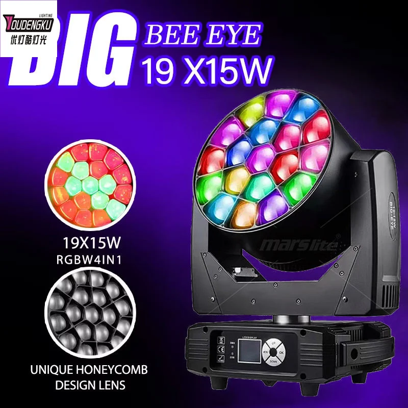 4 pieces Bee Eye super beam led moving head light 19*40w rgbw 4in 1 zoom wash led moving head for christmas party night