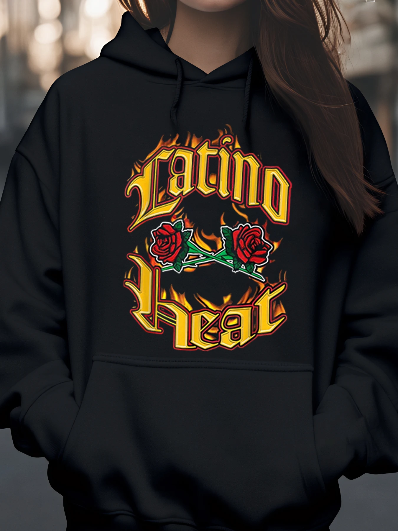 

Толстовка с принтом латино, теплого пламени и розы для фестиваля, уличной молодежной одежды