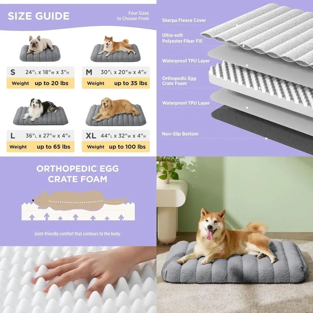 

Medium Orthopedic Dog Bed, Waterproof Chic Pet Bed with Removable Cover, Thick Fuzzy Foam Mat for Indoor Use, 30 x 20, Grey