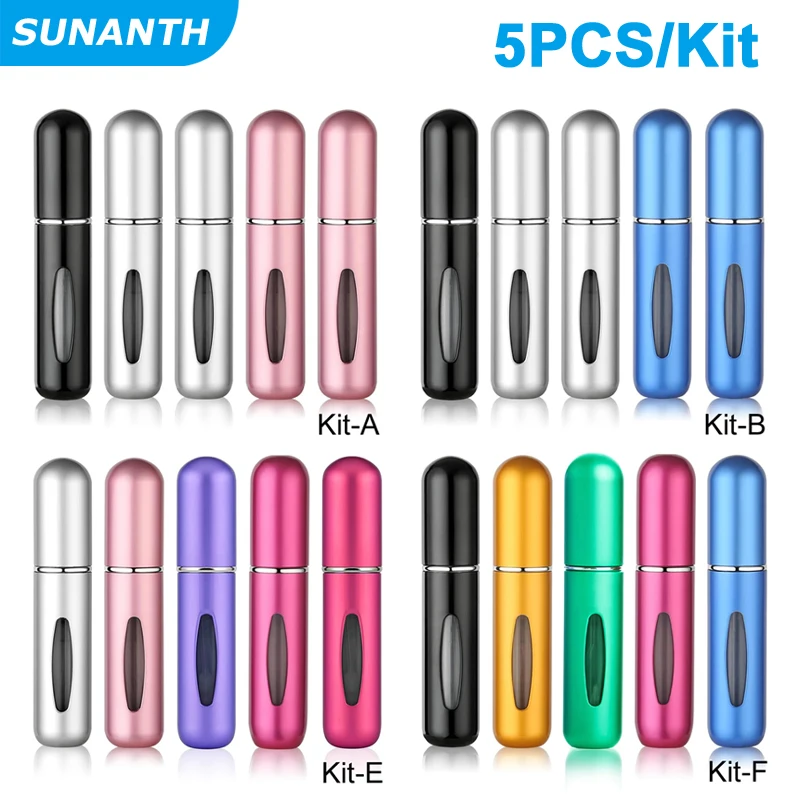 5PCS/Kit 5ml Portable Mini Atomizer Spray Refill Bottle Travel Perfume Bottle Refillable Pocket Dispenser Sample Cologne Sprayer