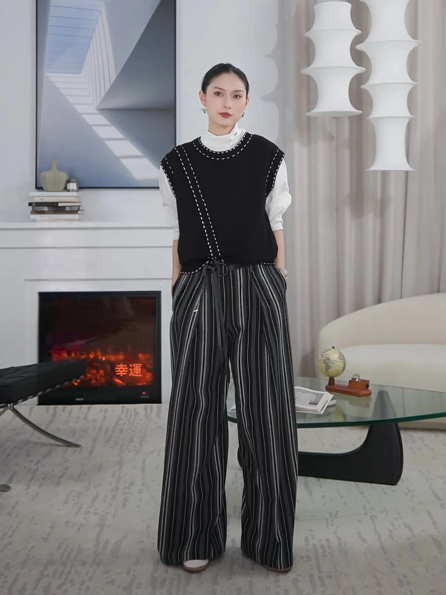 

Spring Vintage Color Blo Women's Vest JIEJI Zhang Slimming Line Splicing Stitching ort Loose Fit round Ne Top