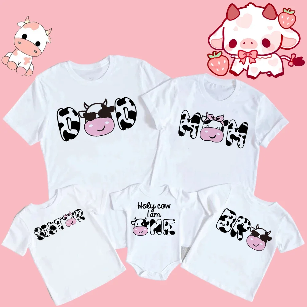 Holy Cow I Am One Family Matching Outfit Baby One Birthday Dad Mom Sis Bro Tees Family Look T-shirt Tops Birthday Clothes Romper