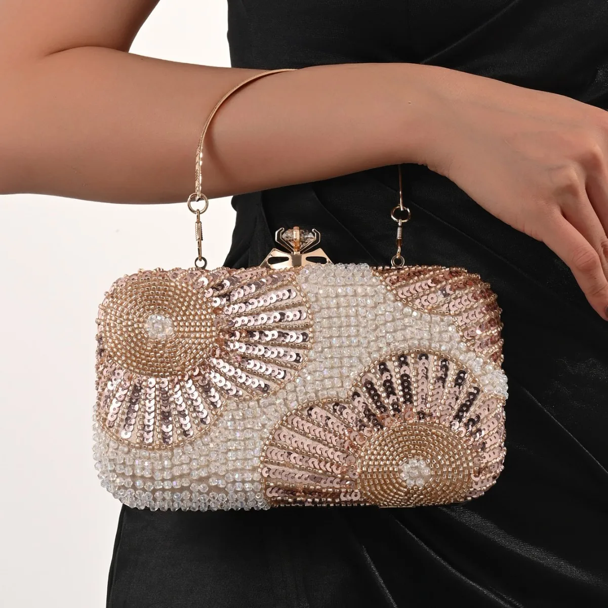 

Ele Cloud Pattern Evening Clutch Bag Women's Diamond Embedded Dr Bag Floral Decoration Handbag Small Square Bag