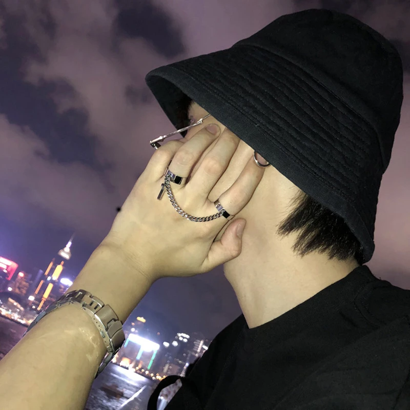 Retro Chain Connected Cross Ring Punk Gothic Rock Hip Hop Adjustable Open Ring Handmade Unisex Designer Jewelry Accessories Gift