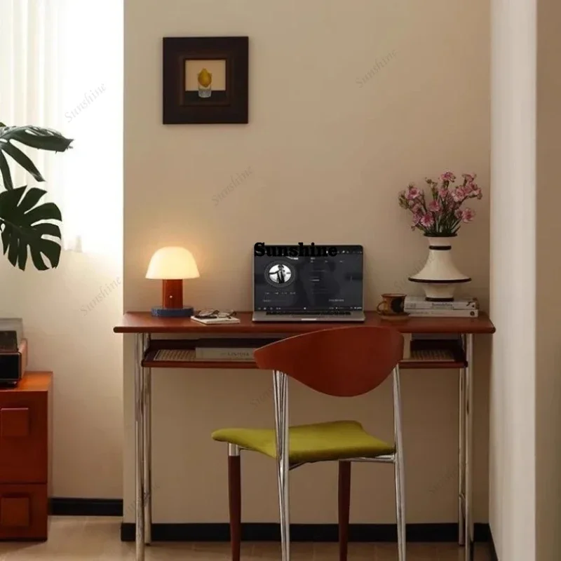 Stainless Steel Office Desks Retro Solid Wood Reading Desk Office Computer Table Multifunctional Simple Movable Storage TableTJ