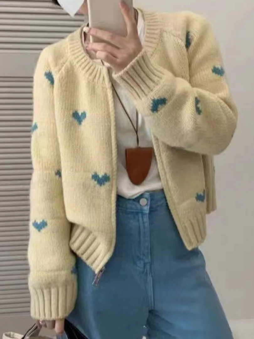 Cárdigan Corto de Punto ueso con Cierre Doble, Cuello Redondo, Top Entallado para Mujer, Moda Otoño Invierno 2025