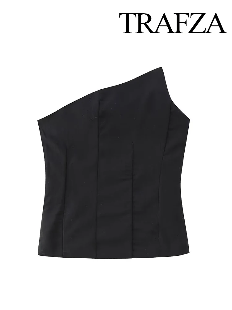 Trafza Damen neue Mode solide asymmetrische Bodysuit-Stil sexy schlanke Top weibliche schicke elegante rücken freie ärmellose 2-Farben-Top