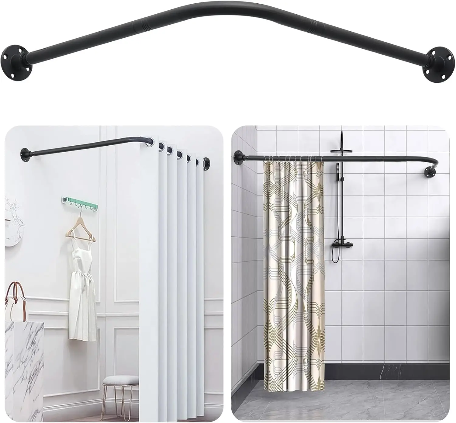 

L Shaped Shower Curtain Rod,Adjustable Corner Shower Rod(23.6"-33.5"x23.6"-33.5"),90 Degree Wall Mounted Shower Curtain Rod f