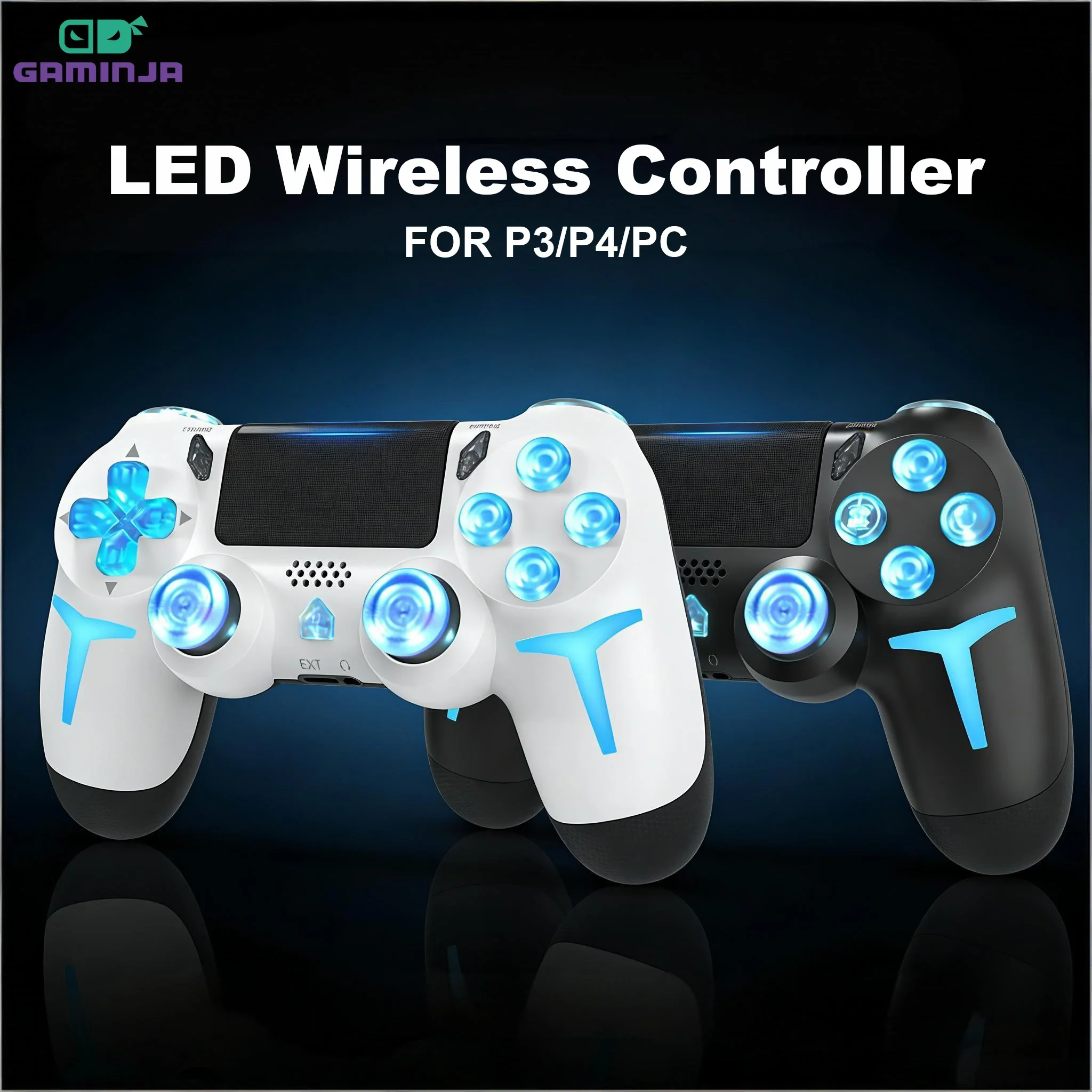 GAMINJA LED Wireless Game Controller For PS4 PS3 Console Computer PC RGB Light Bluetooth Gamepad 6-axis Gyroscope Dual Vibration