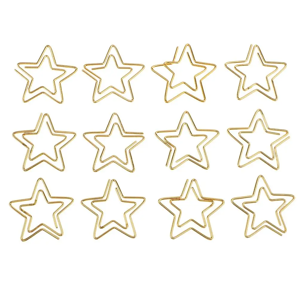 12pcs Metal Star Paper Clips Office Home School Files Photo Clips Bookmarks