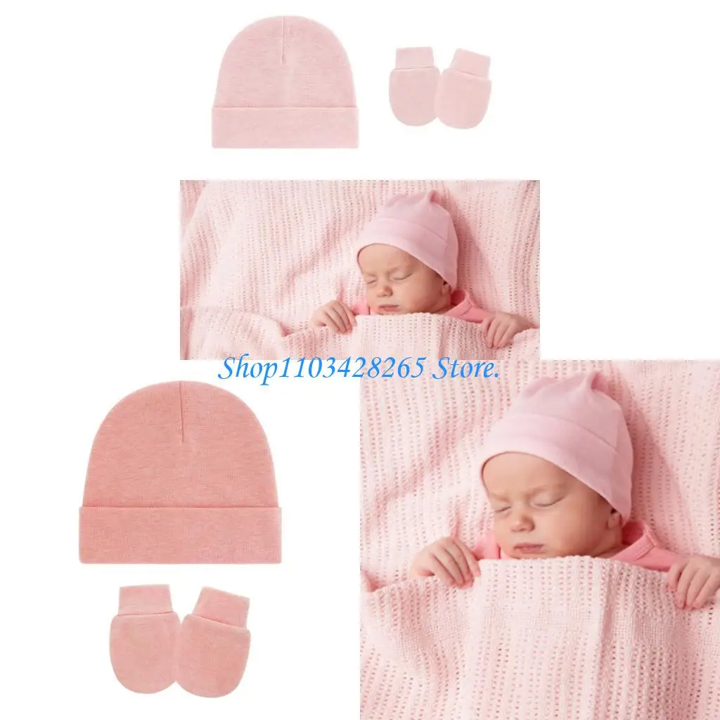 

1 Установите новорожденные хлопчатобумажная шляпа и рукавица мягкая дышащая ткань Эластичная плода крышка, складываемая для G2TE