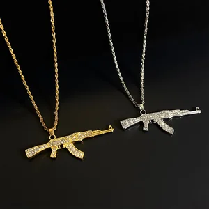 Zakol an den Hip-Hop und Rock für Männer und Frauen AK47 Pandainant of Shotgun und Pistole, Kristallmetall, Colarmbone-Kette, Halskette, täglicher Schmuck, Partygeschenke 10 Hauptverkaufsgewehr aktuell - №7