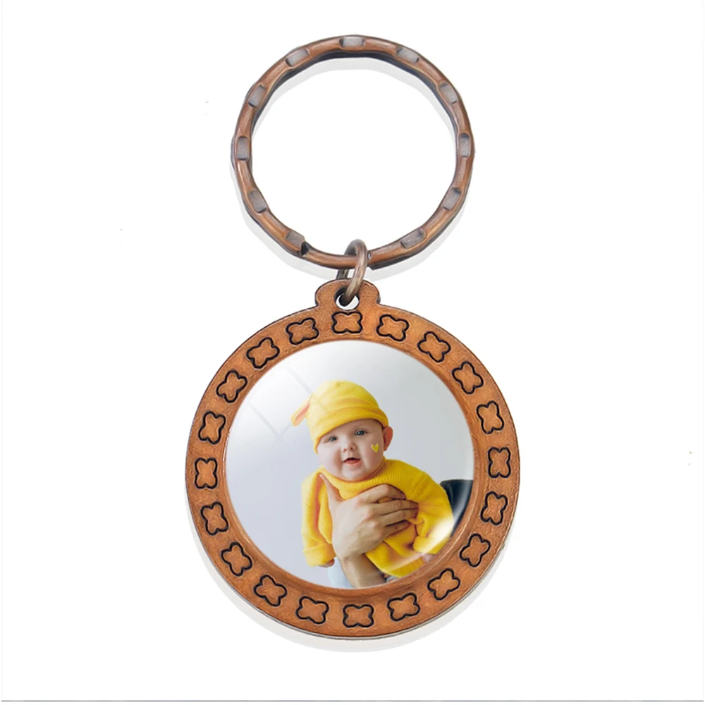 Customized Single-sided Double-sided Keychain with Wooden Frame Keychain Personalized Photos Friends Family Gifts