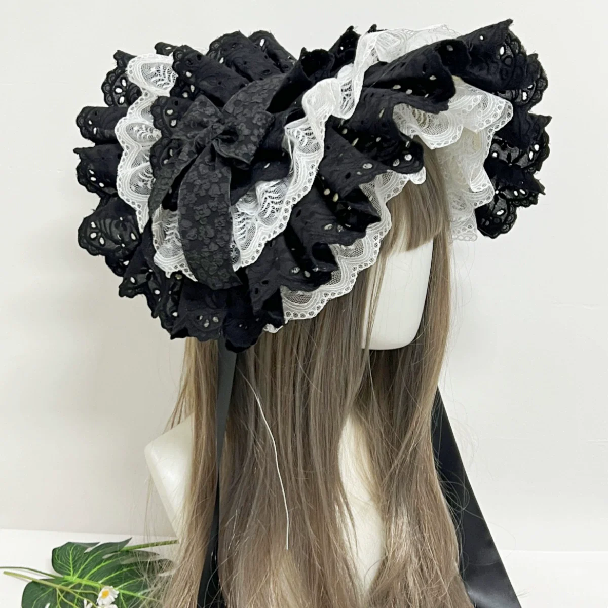 New Original handmade Retro Gothic Lace Bow Hat Lolita Cosplay Dark Bonnet Dress Headpiece Gorgeous Flat Hat