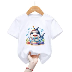 Watercolor Shark Printed T Shirt Girls/Boys Birthday Gift Kids Clothes Harajuku Kawaii T-Shirt Summer Fashion Tshirt Tops