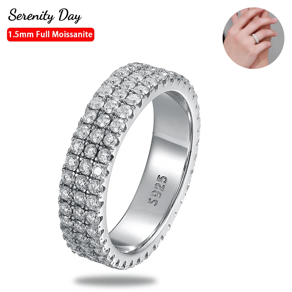 

Serenity Day D Color Full Moissanite Row Ring 925 Sterling Silver Plated 18k Eternity Band Hip Hop Rings Party Sparkling Jewelry