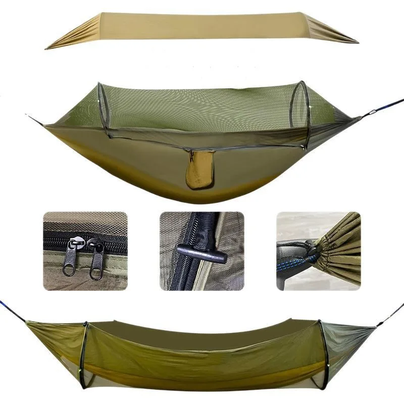 Double Hammock Outdoor Anti-Rollover with Mosquito Net Portable Nylon Camping Swing Bed & Sun Shelter for Backyard/Beach/Travel image 5