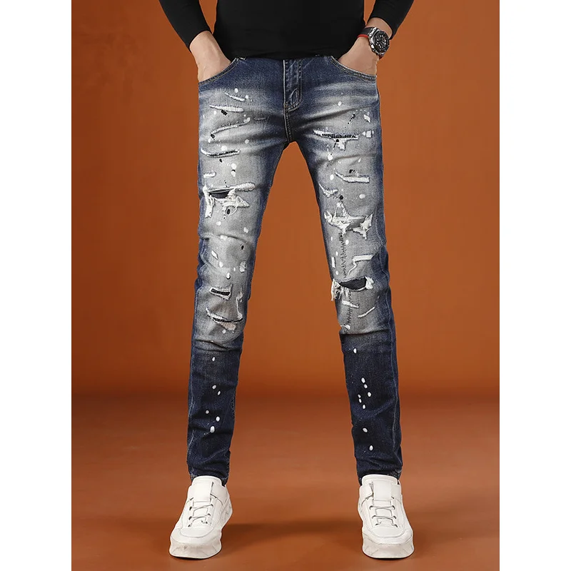 Осенние винтажные рваные брюки мужские 2025 новые высококачественные модные уличные стильные персонализированные красивые эластичные джинсы