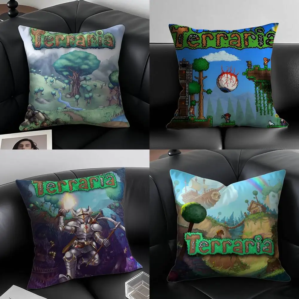 2D Sandbox Adventure Game Terraria-T Kissenbezug Anti-Dustmite-Kissenbezug Unsichtbarer Reißverschluss seidiger kurzer Plüsch Sofakissenbezug