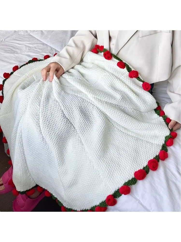 1pcs Finished Flower Bouquet Blanket Soft and Lightweight Knitted Throw Blankets for Birthday Wedding  Day Home Decor