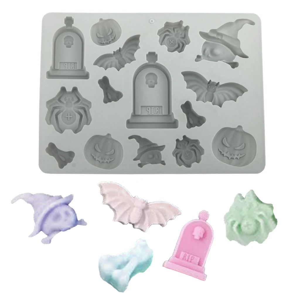 Halloween Element Tombstone Spider Pumpkin Bat Skull Silicone Chocolate Mold Halloween Cake Moulds Ice Tray Kitchen Bakeware - view 3