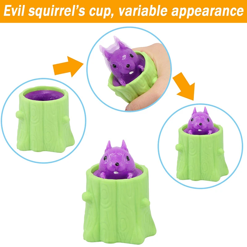 Multi-colors Cute Evil Squirrel Pop Up Squeeze Toys Anxiety Relief Decompression Sensory Fidget Toy For Kids Classroom Prizes