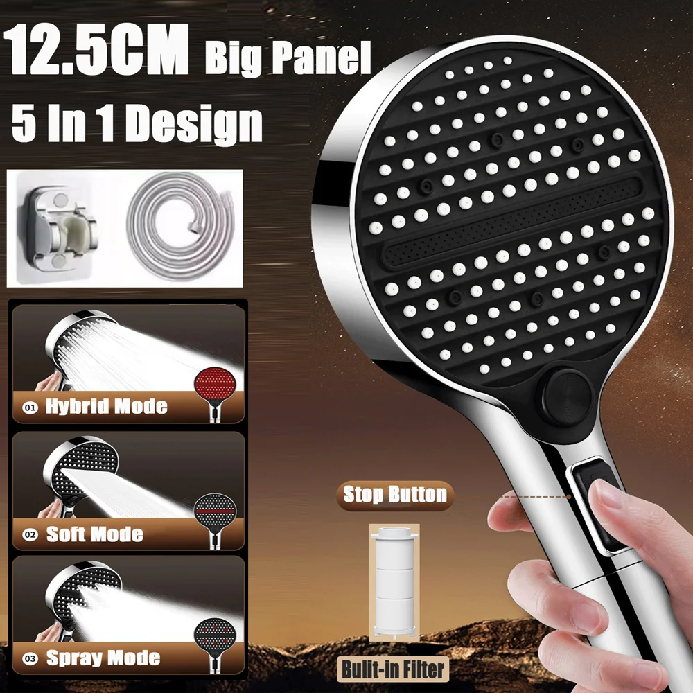 

Модернизированная душевая насадка с большой панелью и фильтром, 3 режима, регулируемая насадка для душа, водосберегающий ручной душ высокого давления