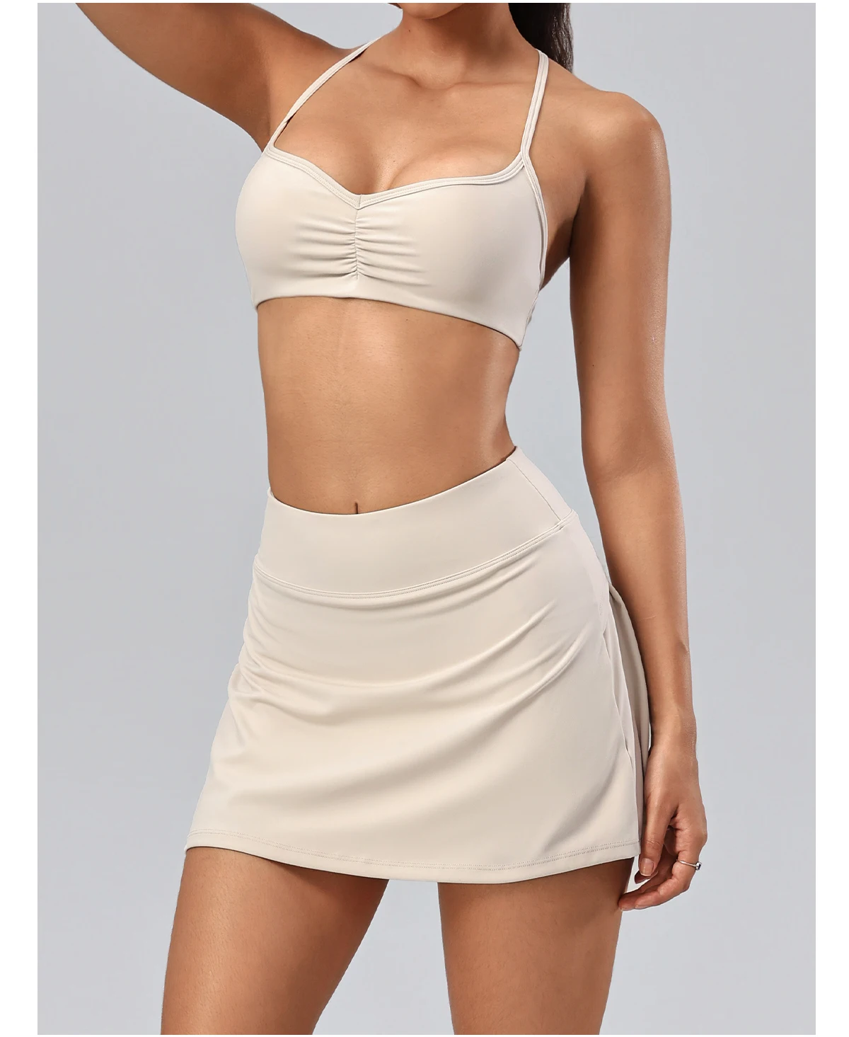Hearuisavy Fitness-Set 2-teilig Damen Gym High-Waist Rockhose Gerüschter Sport-BH Atmungsaktive Yoga-Workout-Sportbekleidung für Frauen – Detail 25