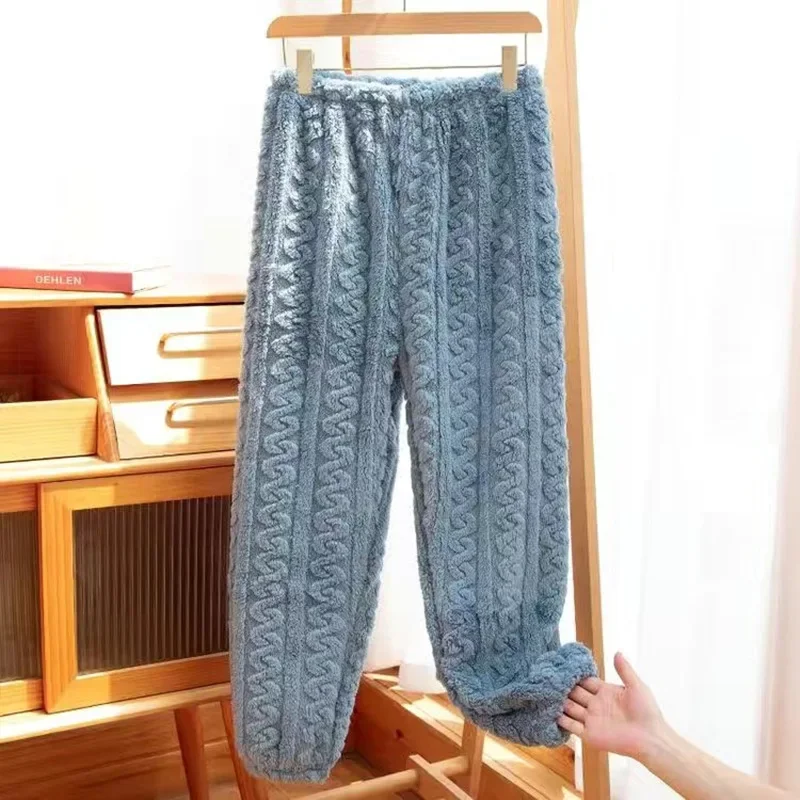 Calça de dormir larga acolchoada grossa feminina, simples e acessível, roupa casual quente, macia e elegante, aconchegante em casa, inverno, de alta qualidade