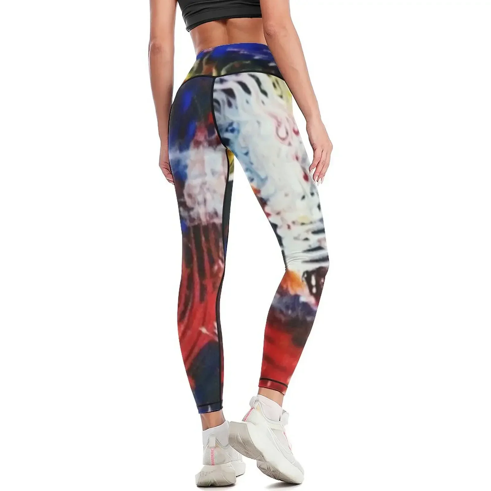لوحة أكريليك تجريدية من Joy، أحمر، أزرق، أبيض، أسود، أصفر، سراويل ضيقة رياضية للسيدات، سراويل ضيقة للسيدات