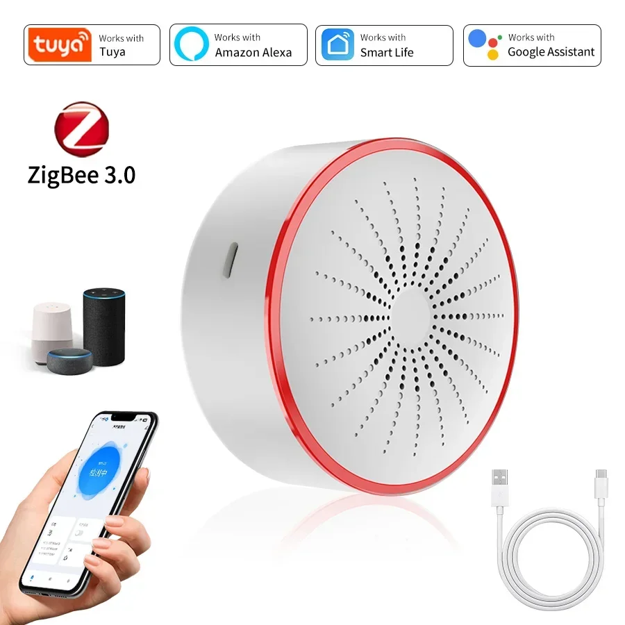 Tuya WiFi Zigbee Smart Siren Alarm 100db Speaker Sound & Light Alert Detector App Control Works With Alexa For Home Security image 3