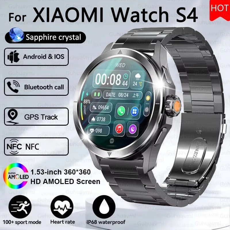 New Original For Xiaomi S4 Ultra GPS Sports Bracelet Men AMOLED Screen NFC Bluetooth Call Heart Rate IP68 Waterproof Smart Watch