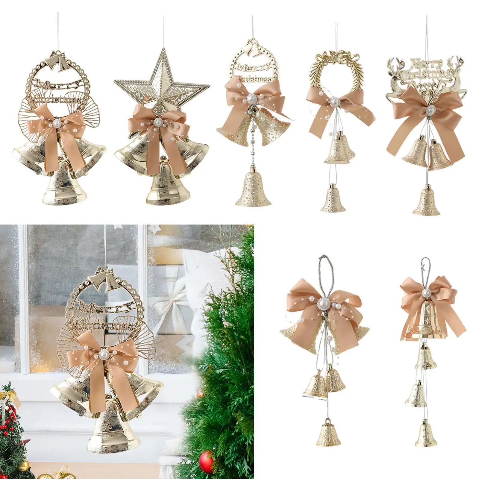 Christmas Bow Bell Bowknot Bell Ornament Hanging Xmas Jingle Bell Christmas Bell Pendant for Festive Decorative Porch Door