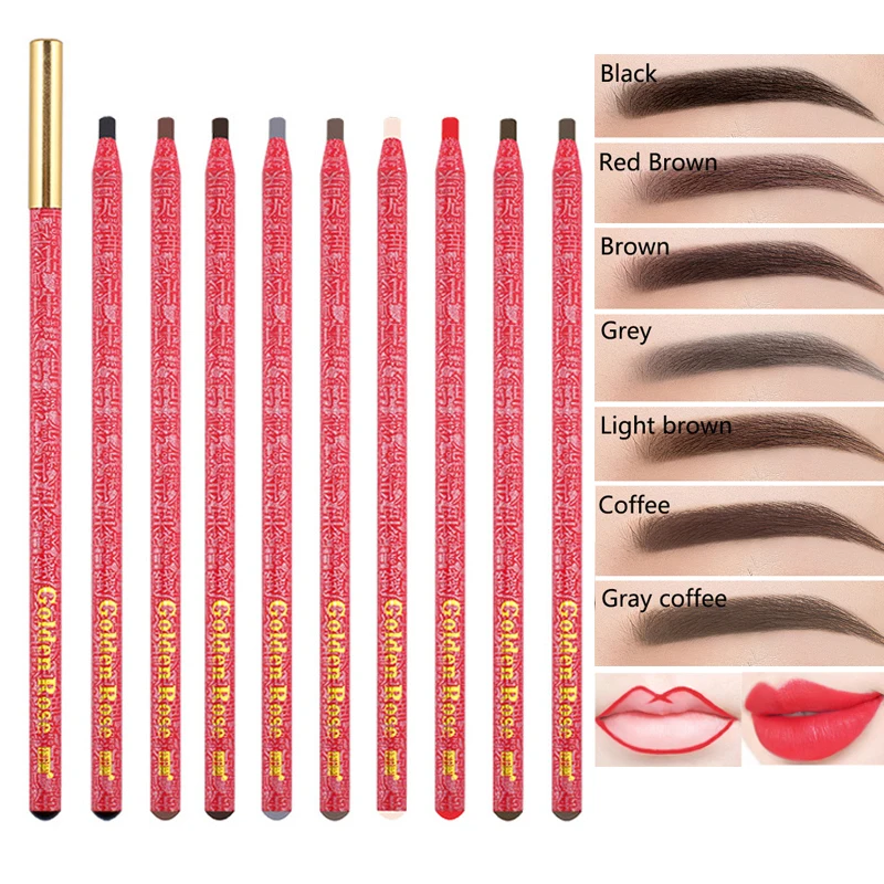 Long Lasting Waterproof  Eyebrow Pencils Peel Off  Red Lip Pencil Set For Microblading Permanent Makeup Pen Eye Liner Gel Pen