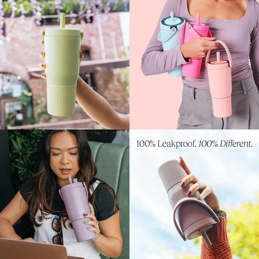 

25oz Leak-Proof Travel Tumbler with Handle, Flexible Straw, Silicone Sleeve, and Cup Holder (Cotton Candy)