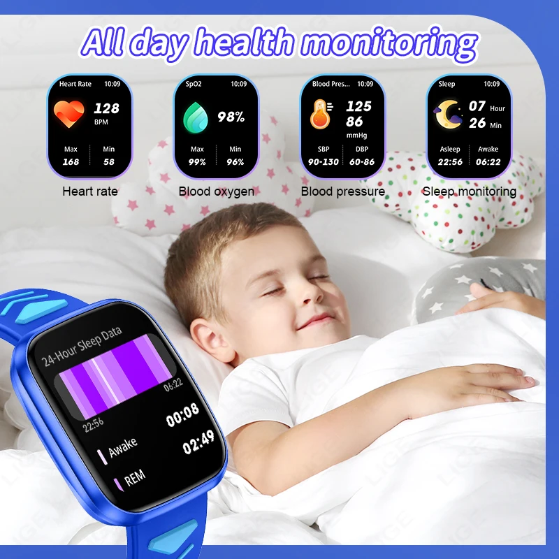 LIGE 2025 ساعة ذكية للأطفال HD شاشة تعمل باللمس ألعاب Smartwatch ساعة موسيقى صبي فتاة هدية الأطفال ساعة ذكية لنظام IOS أندرويد