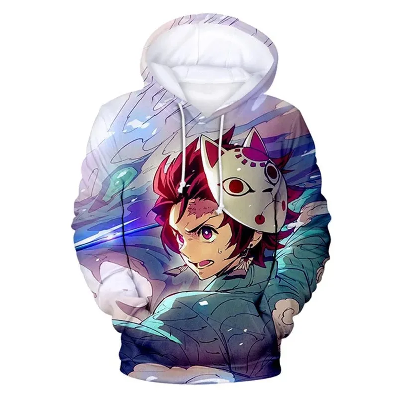 Hoodies de anime para homens e mulheres Kamado Nezuko, tamanho grande, impressão 3D, pulôver com capuz, casual, streetwear com gola redonda, tops