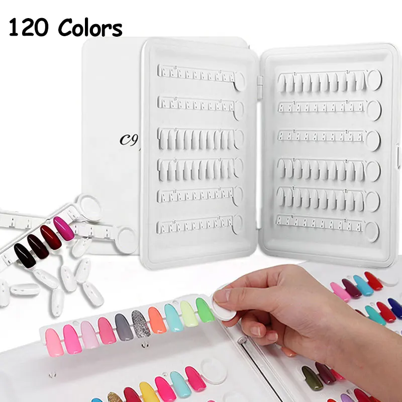 120 Colors Professional Nail Art Swatch Book Color Test Card Nail Gel Polish Display Board Dustproof Manicure Display Color Card