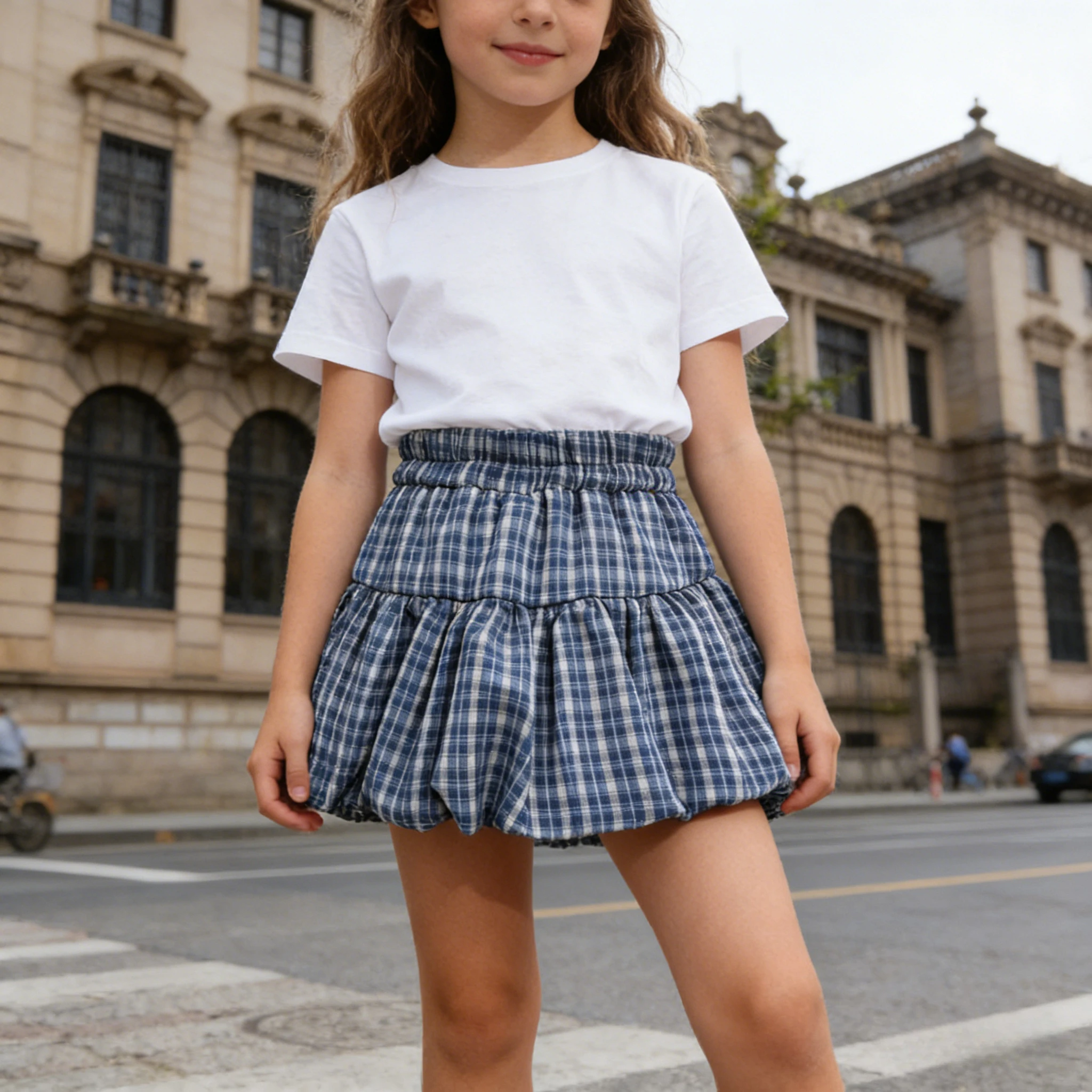 Teens Girls Blue White Plaid Bubble Skirt Kids Cute Checkered Ruffle A-Line Skirt Children Casual Summer Skirt School Daily Wear