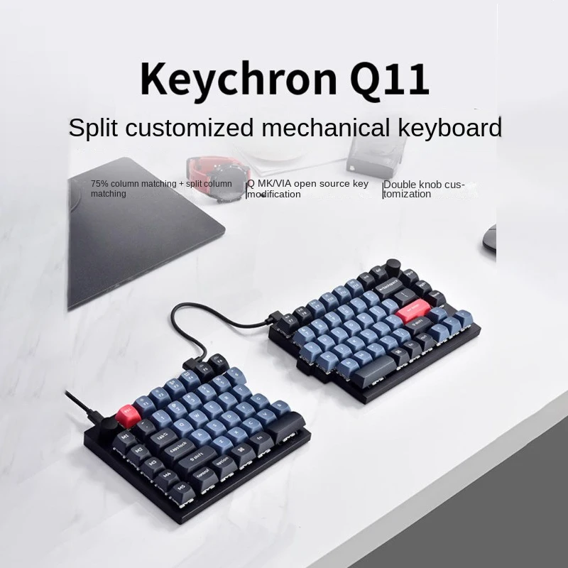 Q11 Split Mechanical Keyboard Aluminium Customization RGB Wired Mechanical Keyboard Multimedia Metal Knob Hot Swap PBT Keycaps