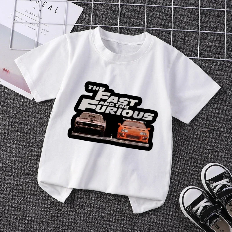 Fast and Furious Children T-shirt Kawaii Racing Print T Shirts Cartoon Casual Clothes Anime Kid Girl Boy Fashion Tops Streetwear