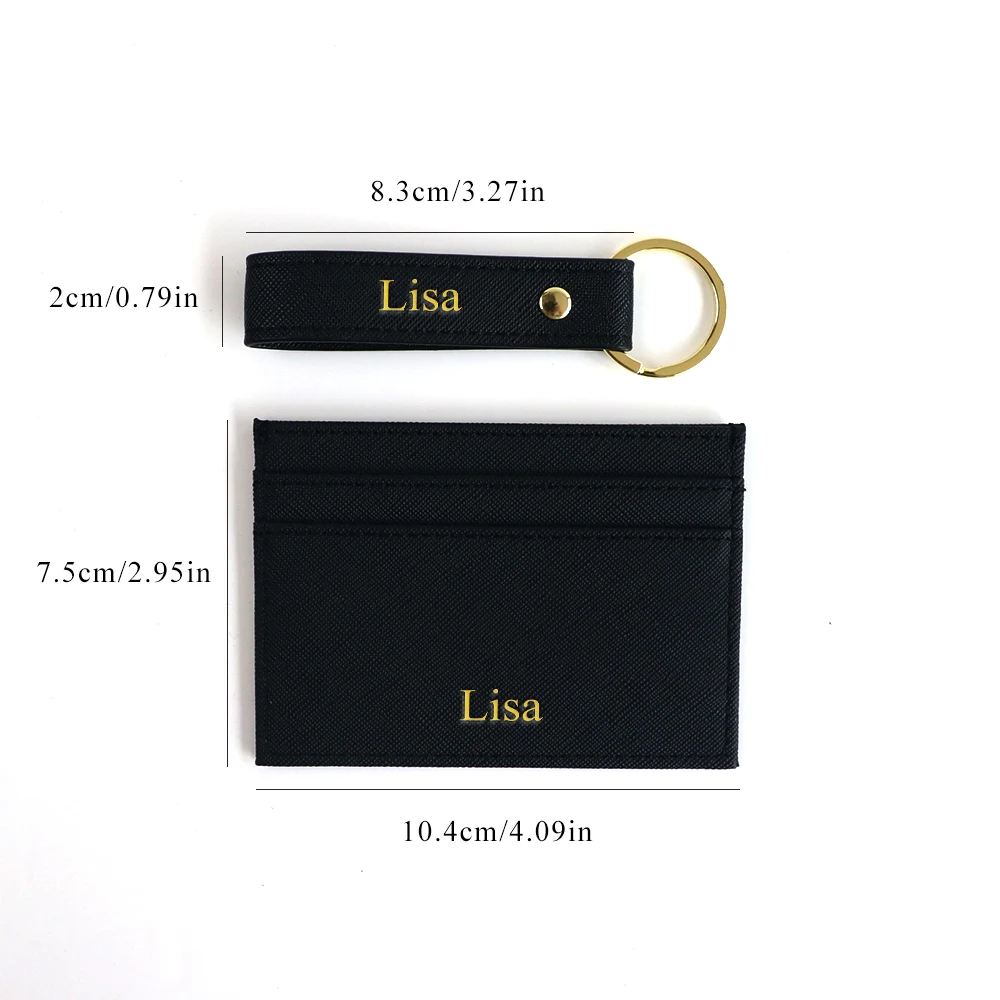 Personalisierter Name 1 Set Einfarbiges Kreuzmuster PU-Leder Universeller Ultradünner Kreditkartenhalter Schlüsselanhänger-Set – Detail 2