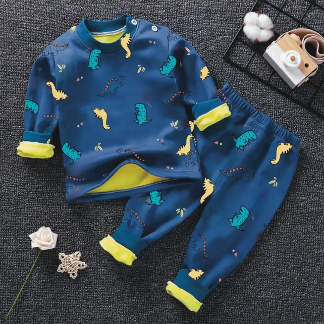 Kids Clothes Autumn Winter Cotton Warm Boys Pajamas Cartoon Flannel Thickened Long Sleeved Home Clothing Set