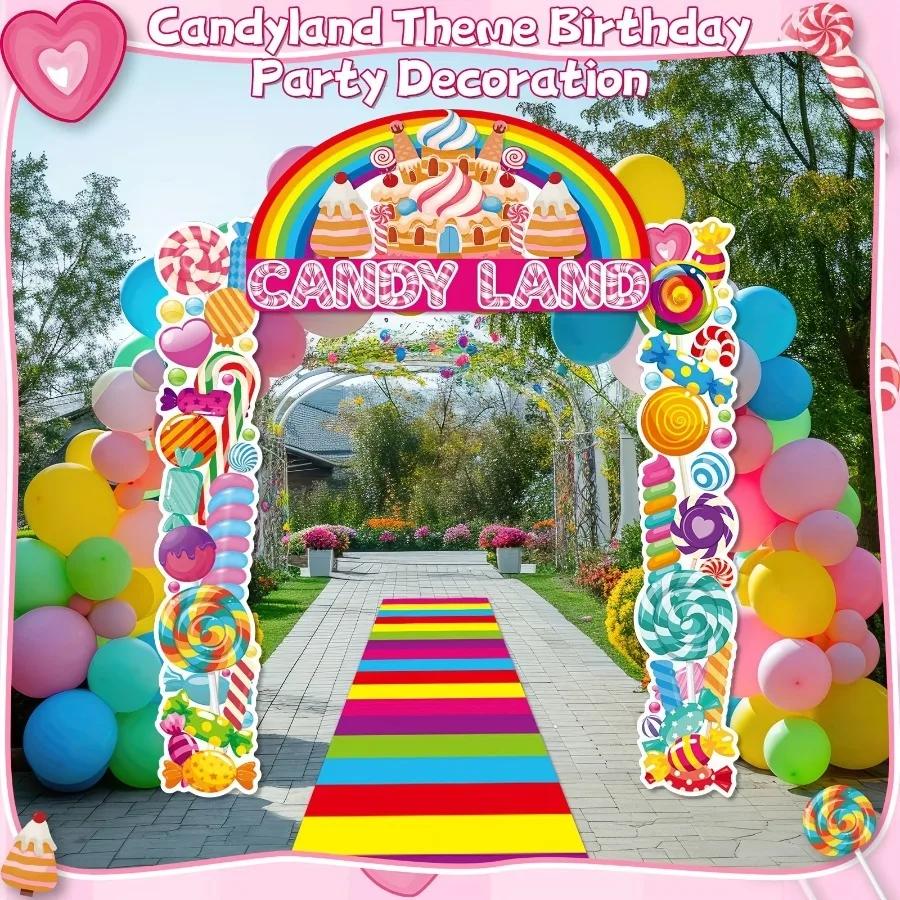 4 Stück 2D-Flachbanner, Candy Park, Polyester, dekorative Türvorhänge, Schulanfang, Flaggen, bunte Teppiche, Geburtstagsparty-Zubehör