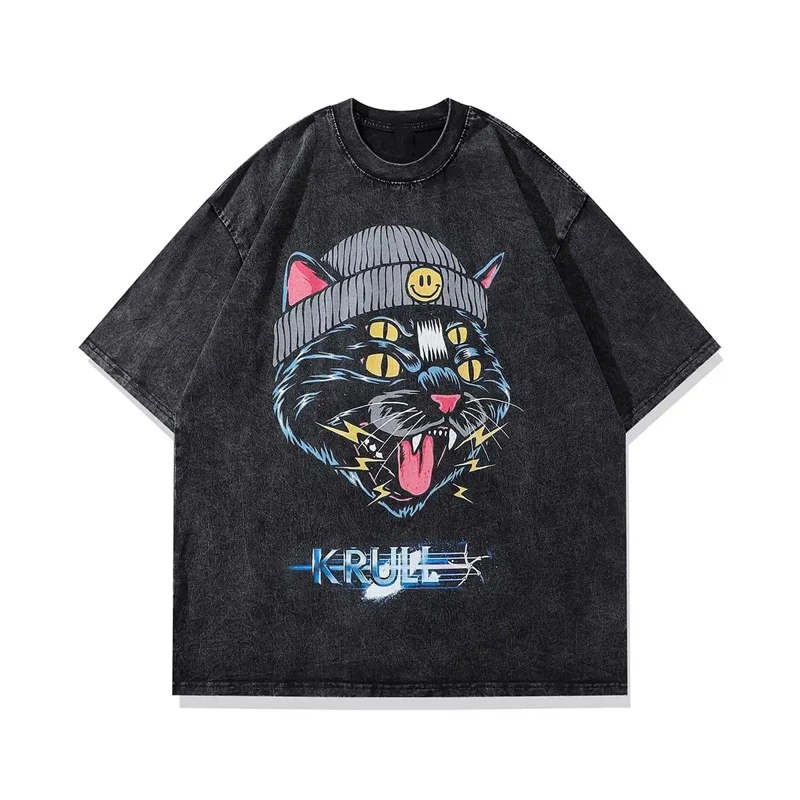 Summer Men Vintage Washed T-Shirts Anime Gothic Streetwear Punk Unisex Short Sleeve Tops Tee Y2k Oversized T-Shirt 8XL Clothing